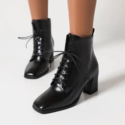 Plus Size Square Toe Thick Heel Lace-Up Boots Korean Version Of Casual Style Women's Ankle Boots Autumn New Cheap Shoes