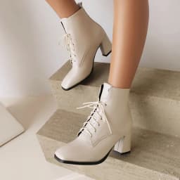 Plus Size Square Toe Thick Heel Lace-Up Boots Korean Version Of Casual Style Women's Ankle Boots Autumn New Cheap Shoes