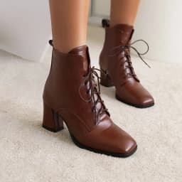 Plus Size Square Toe Thick Heel Lace-Up Boots Korean Version Of Casual Style Women's Ankle Boots Autumn New Cheap Shoes