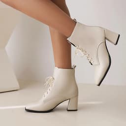 Plus Size Square Toe Thick Heel Lace-Up Boots Korean Version Of Casual Style Women's Ankle Boots Autumn New Cheap Shoes