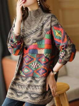 Amax luluE Fall Fashion Turtleneck Sweaters Womens Loose Casual Printed Knitted Pullover Clothes Vintage Luxury Jumpers Knitwear
