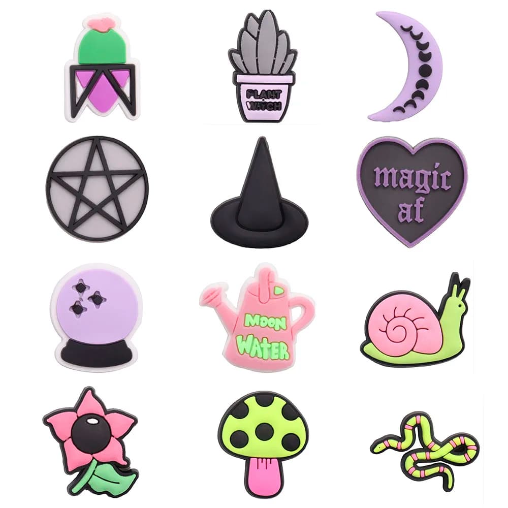 Hot 1pcs Magic Hat Snail Moon PVC Shoe Charms DIY Shoe Aceessories Fit Clogs Buckle Decorations Adult Kids X-mas Gifts