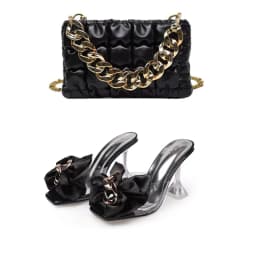 2026 New Style Designer Luxury Ladies Slippers Shoes Bag Set High Quality Women Pumps Chain Sandals Shoes Purse Set Black Heels
