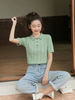 New Summer Fashion 100% Cotton Women Hollow-out Sweater T-shirt Short-sleeve Polo Collar Pullover Tees Korea Casual Knitted Tops