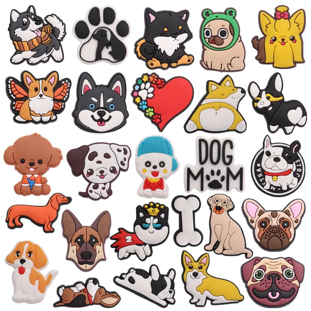New Arrival 1pcs PVC Cute Cartoon Shoe Charms Fit Wristbands Kawaii Animal Dog Mom Bone Hole Slipper Decoration Shoe Accessories