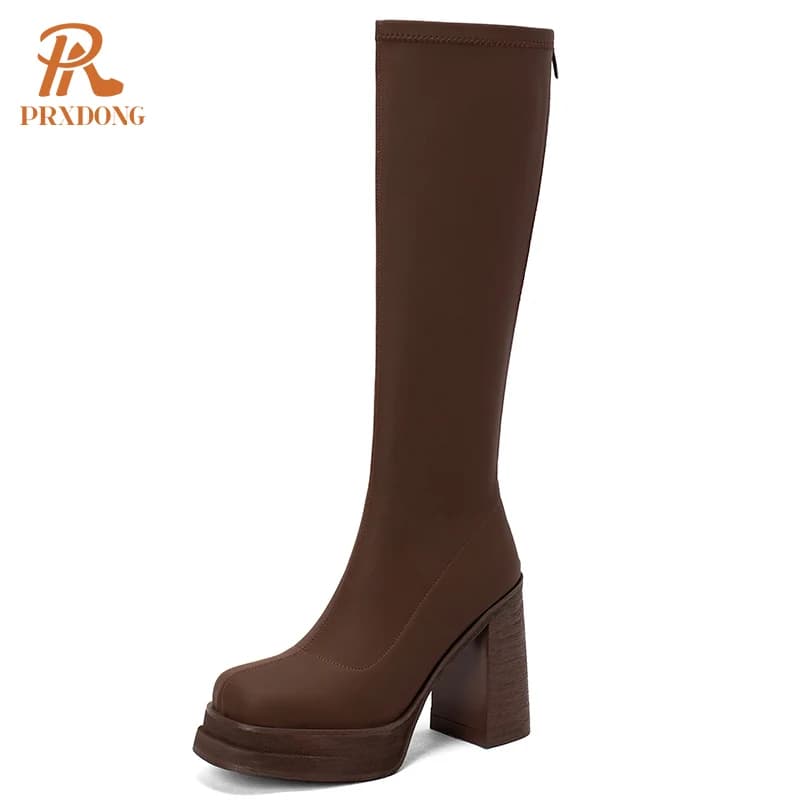 Fashion Autumn Winter Warm Women's Shoes 2023 New Top Qulaity Chunky High Heels Platform Dress Casual Knee High Boots Size 34-40