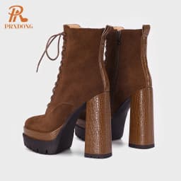 PRXDONG Women's Quality Brand Thick Platform Women's Ankle Boots Zipper Black Female Booties High Heels Party Dress Lady Shoes