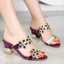 2024 New Summer Glitter Women Sandals Fashion Outdoor Peep Toe Casual Beach Slippers Thick Heel Slip on Rhinestone Sandals