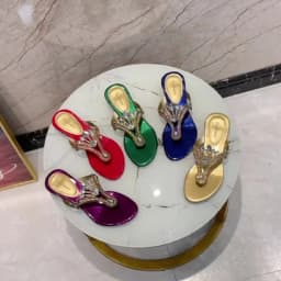 2024 New Summer Glitter Women Sandals Fashion Outdoor Peep Toe Casual Beach Slippers Thick Heel Slip on Rhinestone Sandals