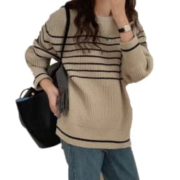 Fashionable stripe languid breeze cashmere sweater woman autumn winter 100 go with round neck sweater loose pullover sweater