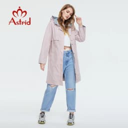 Astrid 2022 Autumn Women's Trench Coat Women Jacket zipper Hooded Outerwear Female Fashion Loose Long Bright Solid Windbreaker