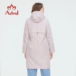 Astrid 2022 Autumn Women's Trench Coat Women Jacket zipper Hooded Outerwear Female Fashion Loose Long Bright Solid Windbreaker