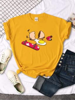Short Sleeve Tops Funny Broken Egg And Skateboard Woman Tshirt Korean Style Hip Hop T-Shirt For Women Harajuku Casual Clothes