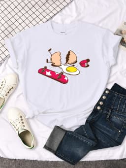 Short Sleeve Tops Funny Broken Egg And Skateboard Woman Tshirt Korean Style Hip Hop T-Shirt For Women Harajuku Casual Clothes