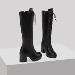 Ultra-High Thick-Heeled Thick-Soled Cross-Lace Boots Zipper Punk Style Street Trend Women's Plus Size Knee-Length Boots