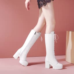 Ultra-High Thick-Heeled Thick-Soled Cross-Lace Boots Zipper Punk Style Street Trend Women's Plus Size Knee-Length Boots