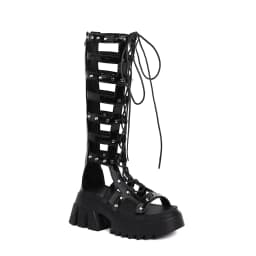 Patent Leather Hollow Cross Straps Roman Style Women's Sandals Metal Rivets Waterproof Platform To Increase The Height Sandals
