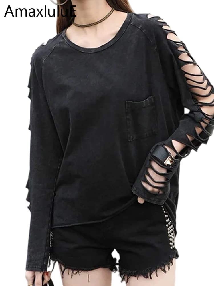 Amax LuluE 2025 Korean Design Summer Womens Sexy Off Shoulder Tshirts Ladies Vintage Punk Style Tees Female Oversized Streetwear