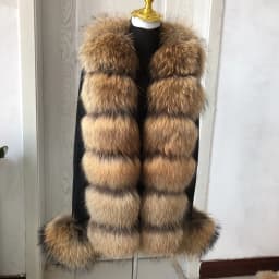 HU QIU MEI SI Women Real Fox Fur Knitted Cardigan Woolen Sweater with Real Fox Fur Collar and Raccoon Fur Collar Cardigan
