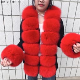 HU QIU MEI SI Women Real Fox Fur Knitted Cardigan Woolen Sweater with Real Fox Fur Collar and Raccoon Fur Collar Cardigan