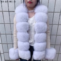 HU QIU MEI SI Women Real Fox Fur Knitted Cardigan Woolen Sweater with Real Fox Fur Collar and Raccoon Fur Collar Cardigan