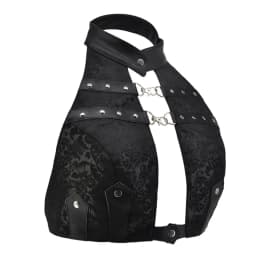 Red Brocade & Black Leather Halter Neck Backless Sexy Gothic Top Women Steampunk Clothing Vintage Accessories Punk Rock Clothes