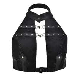 Red Brocade & Black Leather Halter Neck Backless Sexy Gothic Top Women Steampunk Clothing Vintage Accessories Punk Rock Clothes