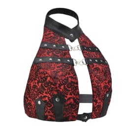 Red Brocade & Black Leather Halter Neck Backless Sexy Gothic Top Women Steampunk Clothing Vintage Accessories Punk Rock Clothes