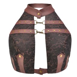 Red Brocade & Black Leather Halter Neck Backless Sexy Gothic Top Women Steampunk Clothing Vintage Accessories Punk Rock Clothes