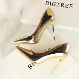 BIGTREE Metallic Silver Gold Pumps Women Ladies Shiny Hign Heels Wedding Dress Thin Heel 7-10cm Luxury Woman Shoes Size 34-43