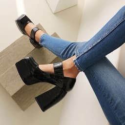 Embossed Checkered Stone Pattern High-Heel Platform Women's Shoes With Green Square Toe And Metal Buckle Platform Shoes