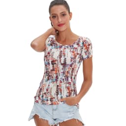 Soft Elastic Viscose Summer Women T-Shirt Polka Dot Print Short Sleeve O-Neck Boho Tees Top M30167