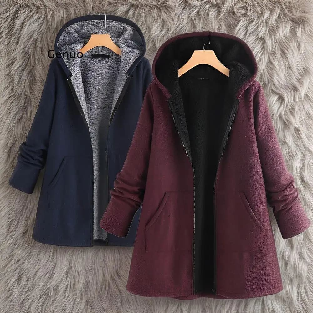 Autumn and Winter New Style Solid Color Coat Mid-Long Women's Warm Jacket Women