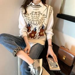Retro Embroidered Women's Knitted Vest Sleeveless Tops Sweater Waistcoat Korean Fashion Keep Warm Autumn Winter Coat Grace