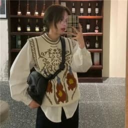 Retro Embroidered Women's Knitted Vest Sleeveless Tops Sweater Waistcoat Korean Fashion Keep Warm Autumn Winter Coat Grace