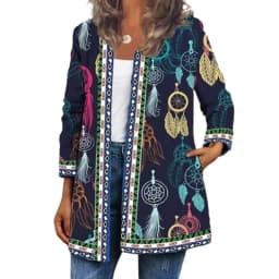 Y2K Autumn Winter Vintage Ethnic Style Cardigan Long Sleeve Printed Jackets Ladies Loose Outerwear Coat Harajuku Chic Tops Women