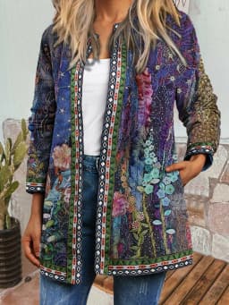 Y2K Autumn Winter Vintage Ethnic Style Cardigan Long Sleeve Printed Jackets Ladies Loose Outerwear Coat Harajuku Chic Tops Women