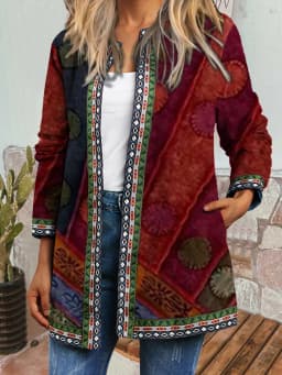 Y2K Autumn Winter Vintage Ethnic Style Cardigan Long Sleeve Printed Jackets Ladies Loose Outerwear Coat Harajuku Chic Tops Women