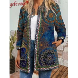 Y2K Autumn Winter Vintage Ethnic Style Cardigan Long Sleeve Printed Jackets Ladies Loose Outerwear Coat Harajuku Chic Tops Women