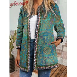 Y2K Autumn Winter Vintage Ethnic Style Cardigan Long Sleeve Printed Jackets Ladies Loose Outerwear Coat Harajuku Chic Tops Women