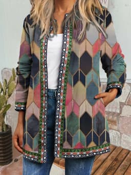 Y2K Autumn Winter Vintage Ethnic Style Cardigan Long Sleeve Printed Jackets Ladies Loose Outerwear Coat Harajuku Chic Tops Women