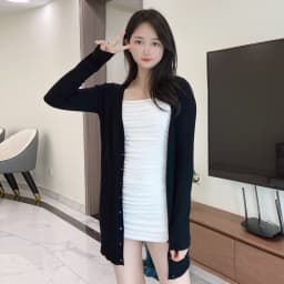 Outerwear V-neck Jersey Korean Fashion Style Cropped Blouses Long Woman Cardigan Knitted Ladies Sweaters Black Clothing Tricot