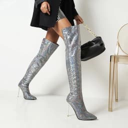 Shiny Fabric Microfiber Leather Sexy Ultra-High Metal Stiletto Heel Women's Over-The-Knee Boot Artistic Graffiti Color Long Boot