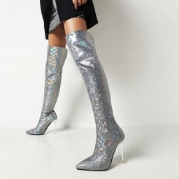 Shiny Fabric Microfiber Leather Sexy Ultra-High Metal Stiletto Heel Women's Over-The-Knee Boot Artistic Graffiti Color Long Boot