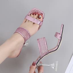 Size 45 46 Elegant Square Toe Transparent Spike Heels Pumps Mesh Slippers Summer Women Gold Sandals Fashion Mules Party Shoe