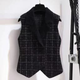 New Plaid Imitation Mink Vest Coats Women Slim Vintage Sleeveless Sweater Crop Tops Spring Fall Chic Knitted Waistcoats Outwear
