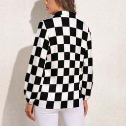 Black Checkerboard Blouse Classic Black and White Checker Office Print Blouses Women Autumn Oversize Long Sleeve Casual Shirts
