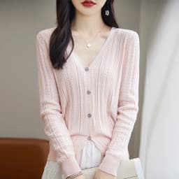 100% Cotton Spring/Summer Hollow v Neck Long Sleeved Sun Proof Air-Conditioned Shirt, Comfortable Fashionable Cardigan