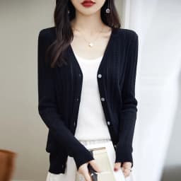 100% Cotton Spring/Summer Hollow v Neck Long Sleeved Sun Proof Air-Conditioned Shirt, Comfortable Fashionable Cardigan