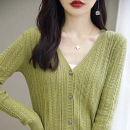 100% Cotton Spring/Summer Hollow v Neck Long Sleeved Sun Proof Air-Conditioned Shirt, Comfortable Fashionable Cardigan